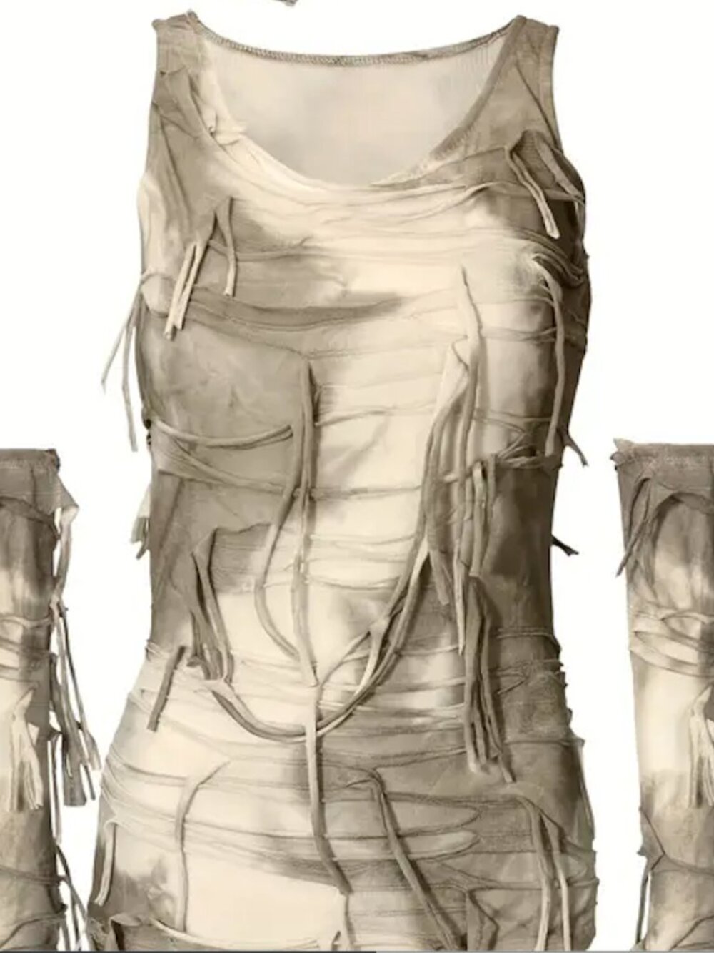 Womens Mummy Costume Size Small Brown Gray Shirt Gloves Strappy Distressed Goth